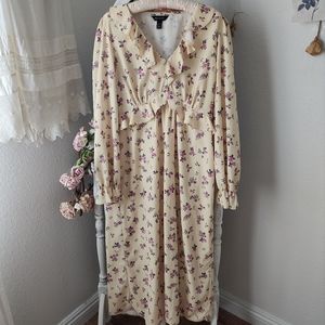 Cottagecore pale yellow with pink roses dress